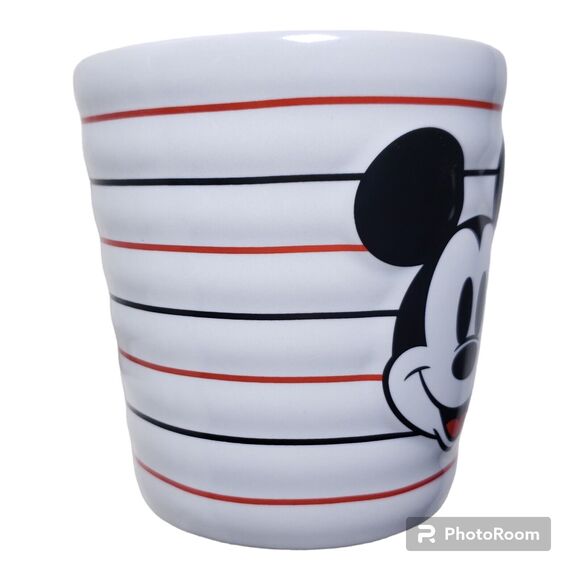 Disney Mickey Mouse Embossed Face Striped 16oz Ceramic Mug White Red Black - Picture 3 of 5